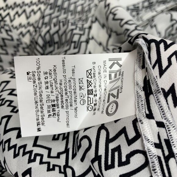 Kenzo Paris Silk Shirt Sz 36 XS Black White Geometric Print Open Long Sleeve - Picture 11 of 11